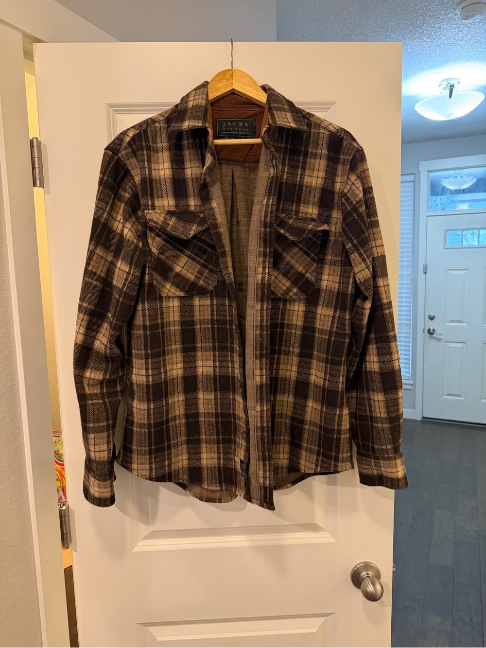 Jachs Men’s Brown and Cream Plaid Shirt Jacket